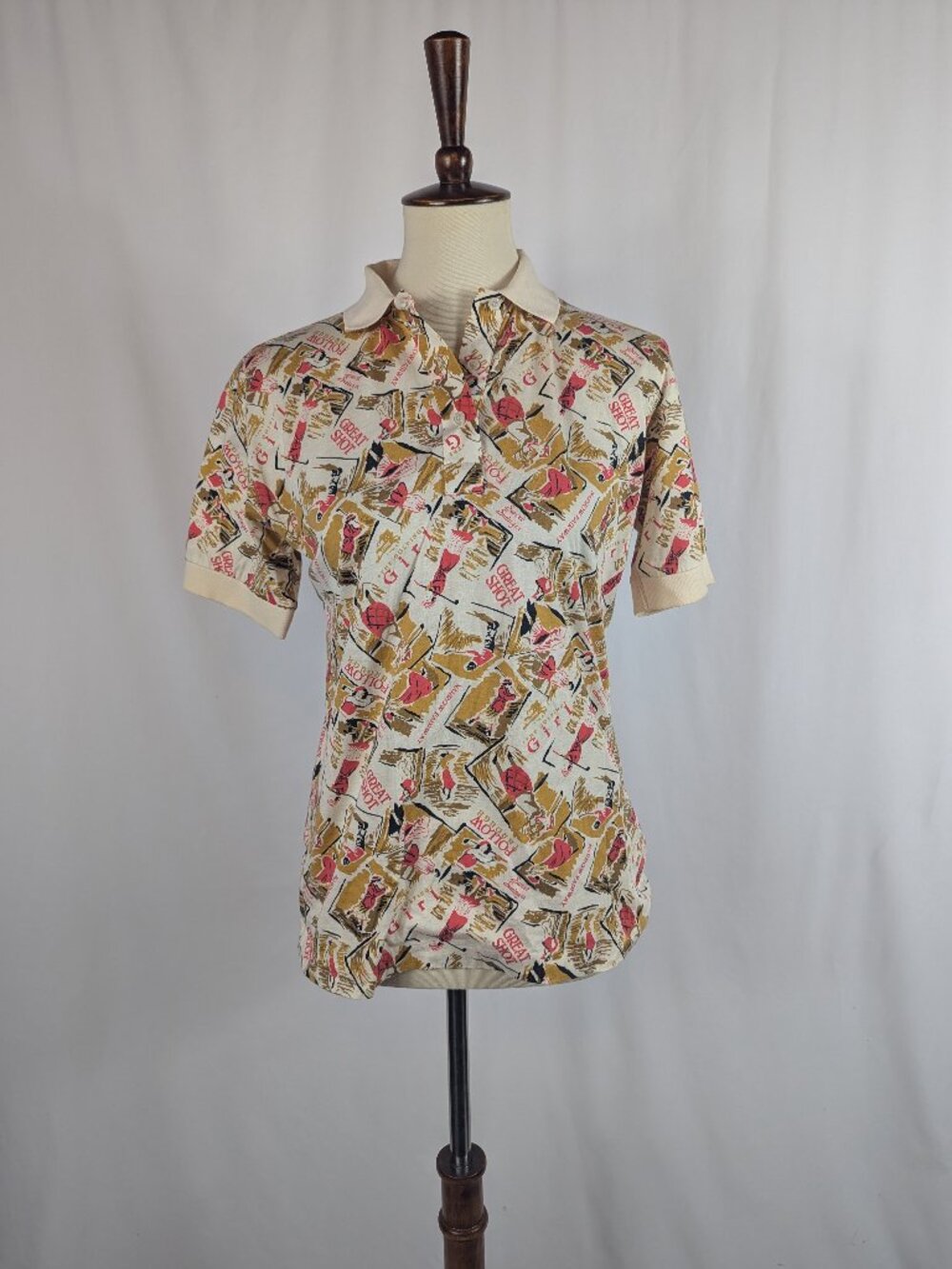 LA MODE Vintage Golf Polo 80s 90s Pink Ivory Sweet Swinger Golfing Girl Size S